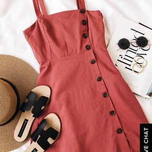 Louetta Rust Red Button-Down Mini Dress